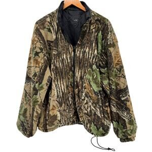 Duxbak Reversible Jacket Mens Large Camo Fleece Black Nylon Full Zip + Pockets